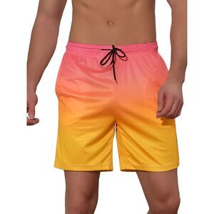 Men's Contrast Color Summer Beach Colorful Swimwear Shorts Pink Yellow